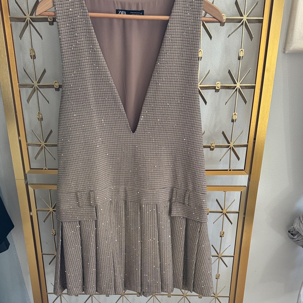 Zara Brown Checkered Mini Dress